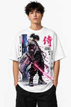 Cyber Samurai Oversized T-Shirt | 240 GSM Heavyweight Cotton | Unisex | Qadron Prints