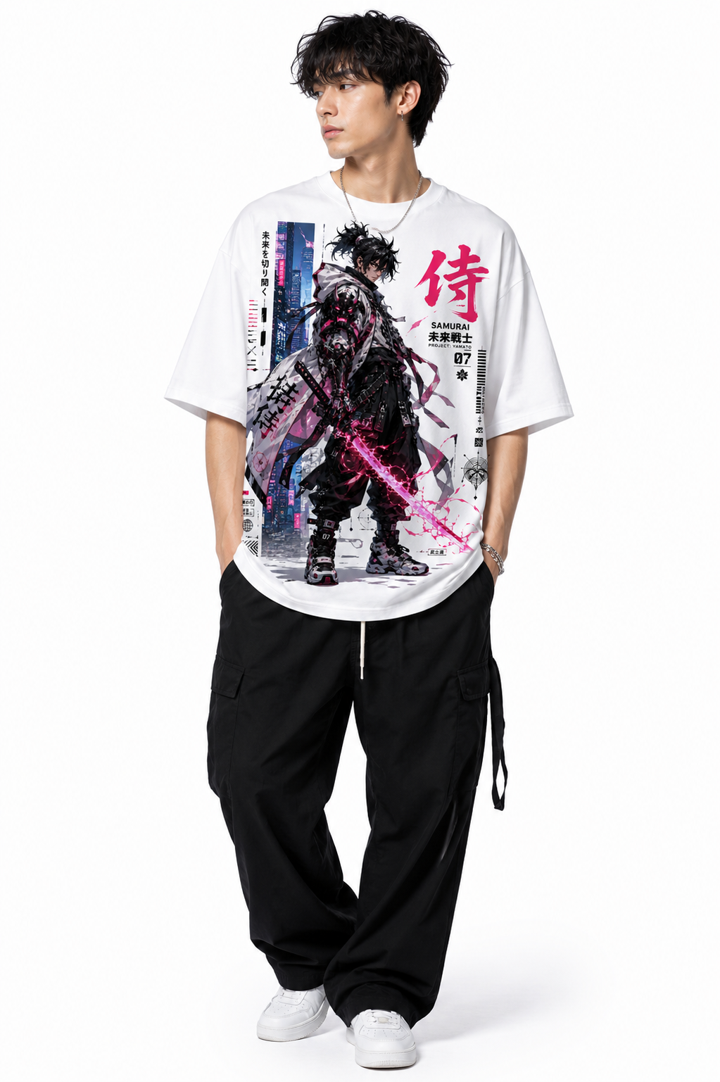 Cyber Samurai Oversized T-Shirt | 240 GSM Heavyweight Cotton | Unisex | Qadron Prints