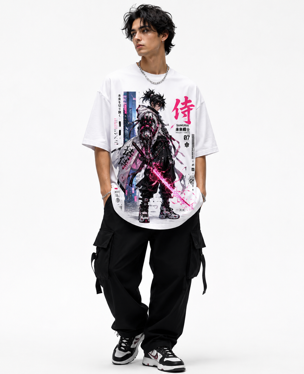Cyber Samurai Oversized T-Shirt | 240 GSM Heavyweight Cotton | Unisex | Qadron Prints