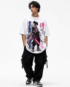 Cyber Samurai Oversized T-Shirt | 240 GSM Heavyweight Cotton | Unisex | Qadron Prints